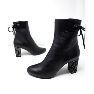 Christian Dior Ankle Boots Black Leather CD Logo Stellar Studded Heels 39.5 9.5